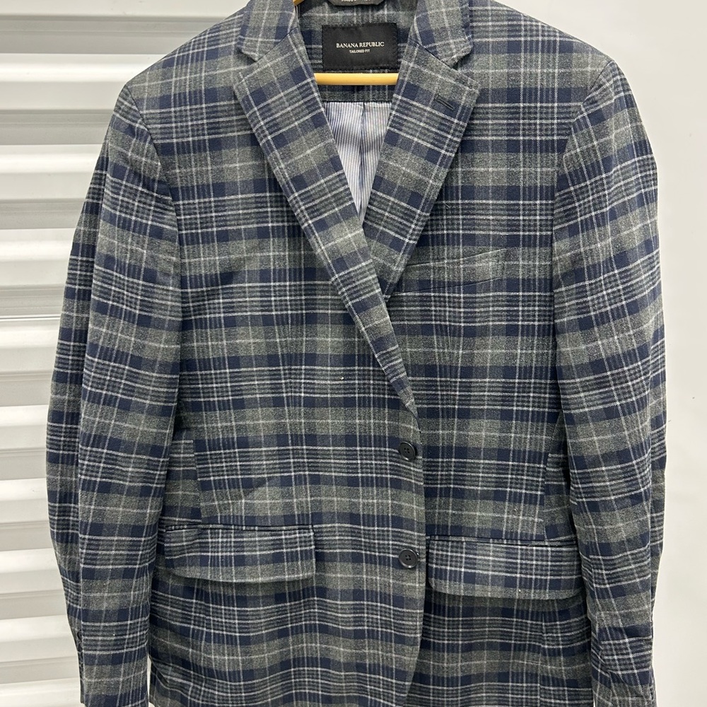 Banana Republic Blue and Gray Sport Coat with Classic Plaid